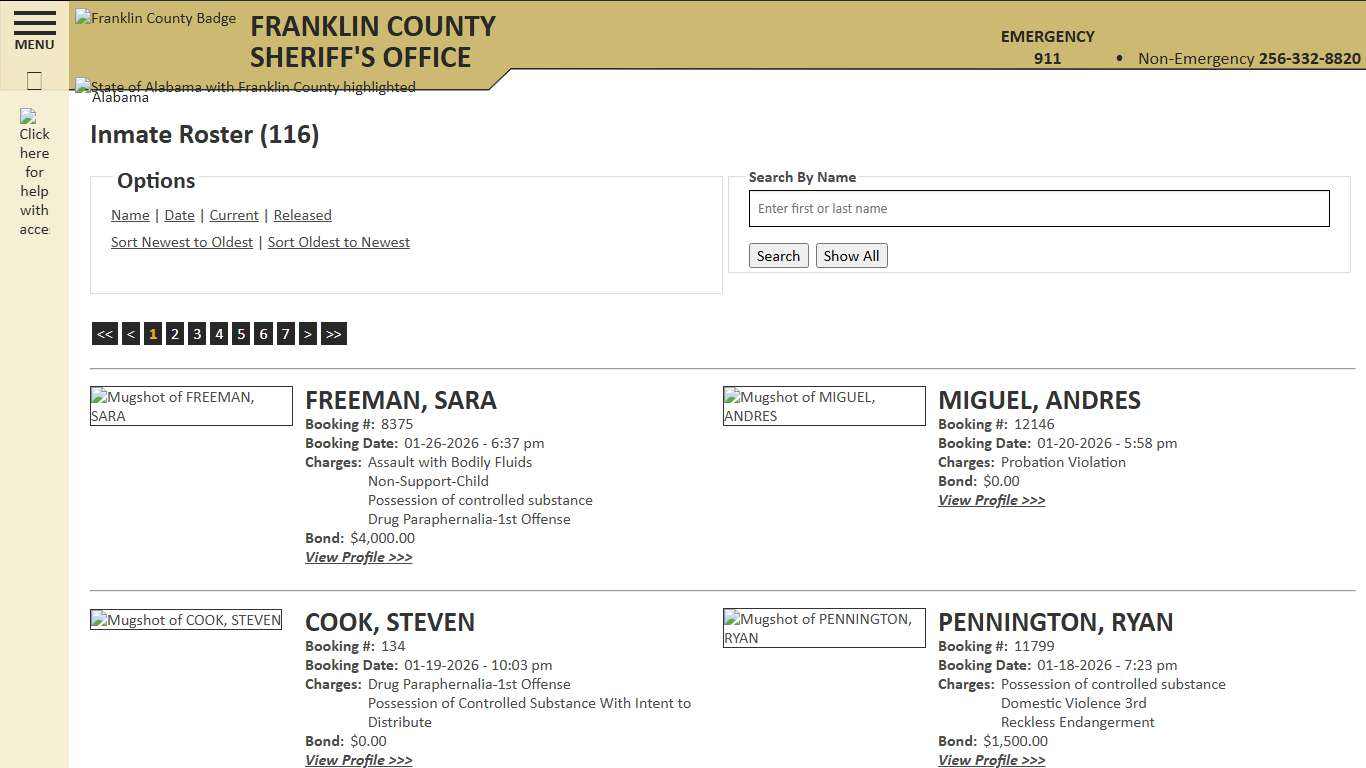 Inmate Roster - Current Inmates Booking Date Descending - Franklin County AL Sheriff's Office