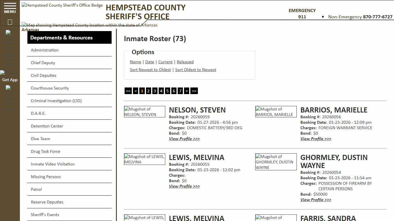 Inmate Roster - Current Inmates Booking Date Descending - Hempstead County Sheriff's Office