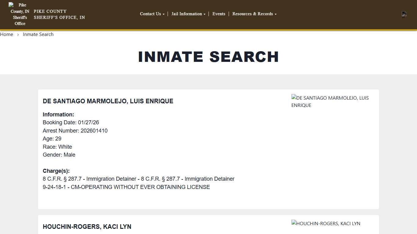 Inmate Search Pike County Sheriff Office, IN